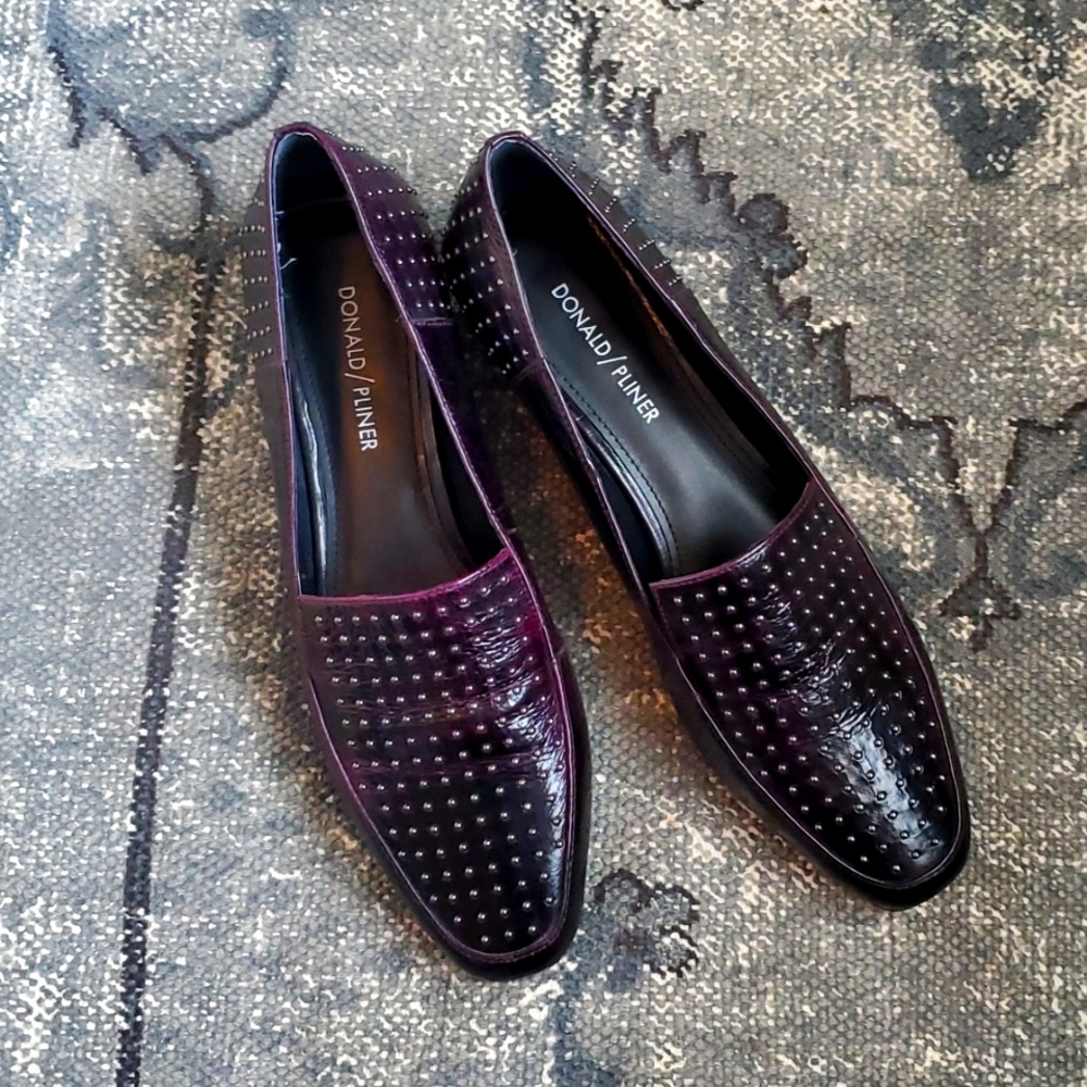 Donald Pliner Purple Studded Leather Loafers, NEW
